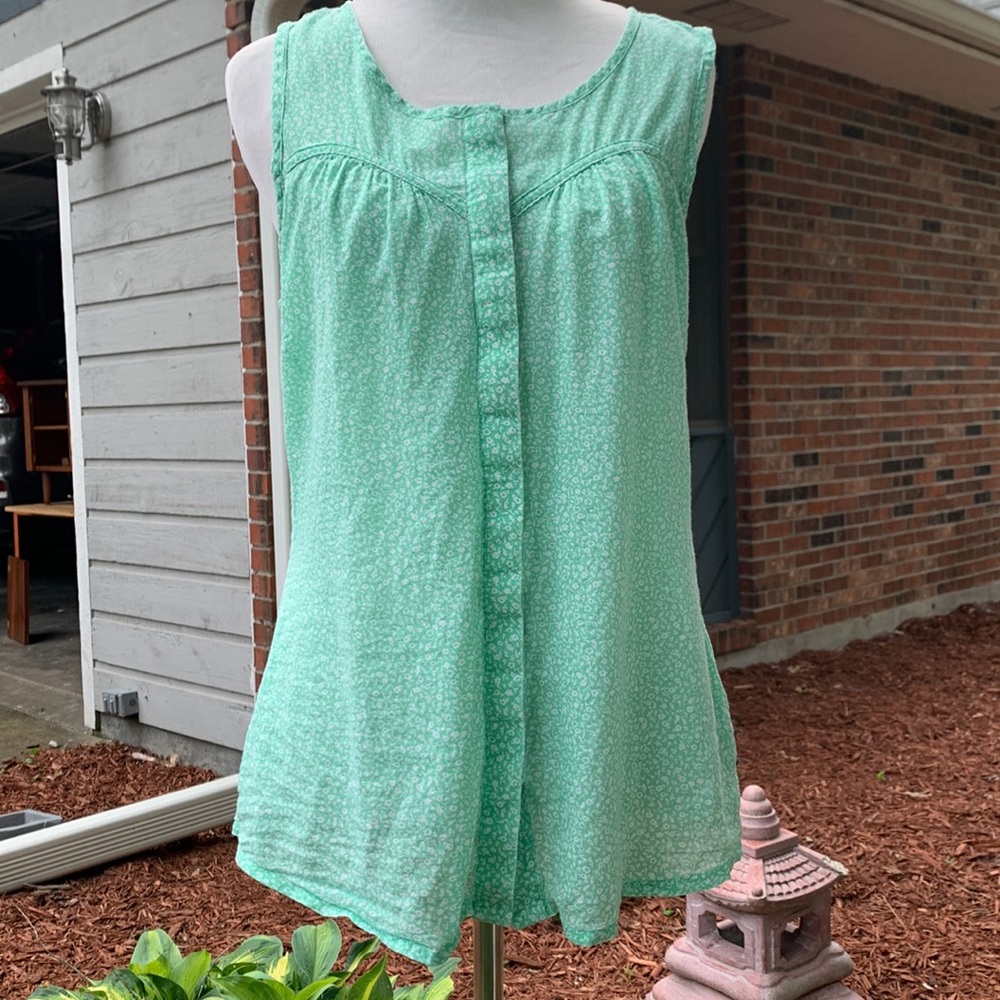 Toad&Co mint green print button down tank Medium